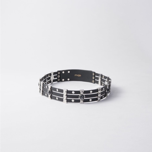 Maje Black Leather Belt with Black stones and Silver hardware - Picture 15 of 16